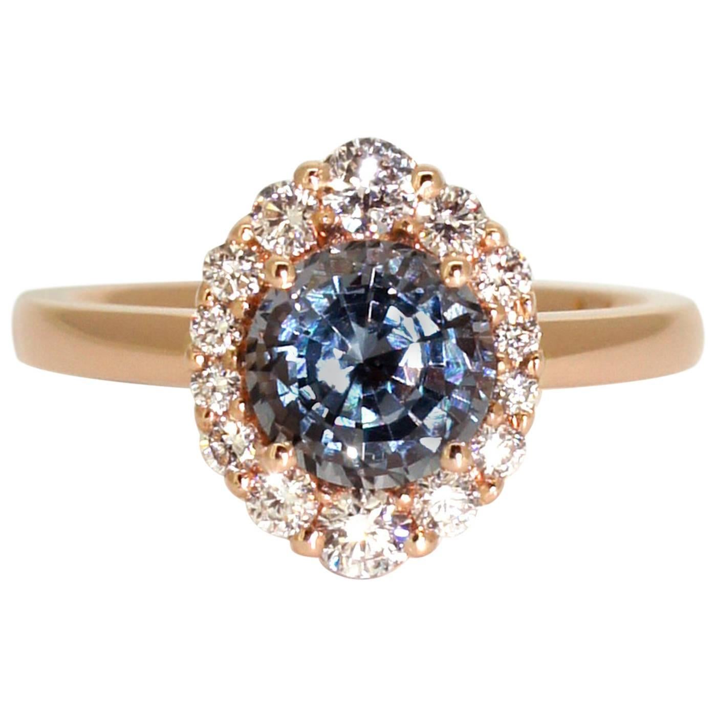 Lizunova Grey Spinel & Diamond Rose Gold Engagement Ring For Sale