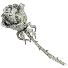 Diamond Long Stem Rose Brooch
