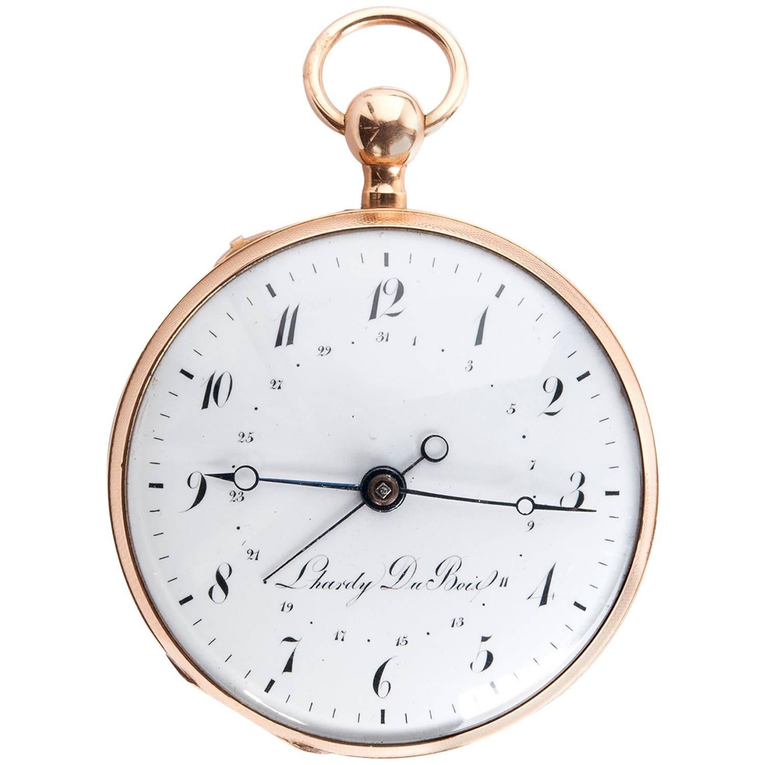 L'Hardy du Bois Yellow Gold Quarter Repeater and Calendar Pocket Watch, 1820 For Sale