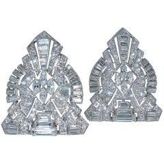 Art Deco Diamond Double Clip Platinum Brooch
