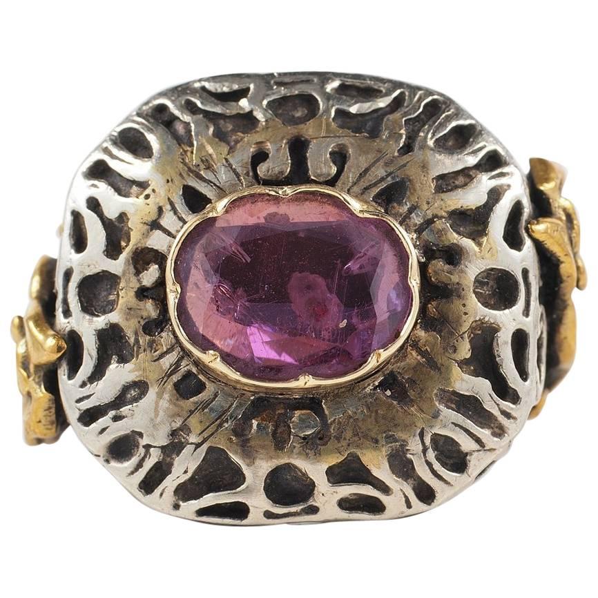 16th Century Natural Ruby Gold and Silver Rare Ring