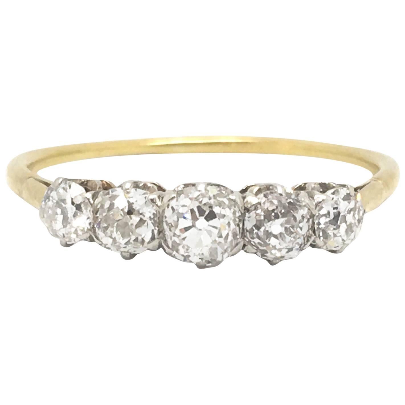 Edwardian 18 Carat and Platinum Five-Stone Old Cut Diamond Ring