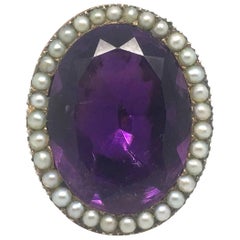 Large Antique Amethyst and Pearl Cocktail Ring