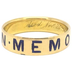 Victorian 'In Memory Of' Blue Enamel Mourning Gold Band
