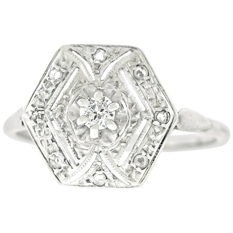 Art Deco Diamond Set Gold Ring For Sale at 1stDibs