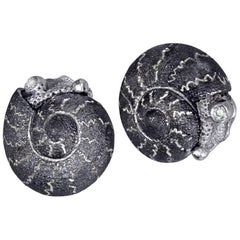 Alex Soldier Diamond Silver Textured Baby Snail Earrings 9