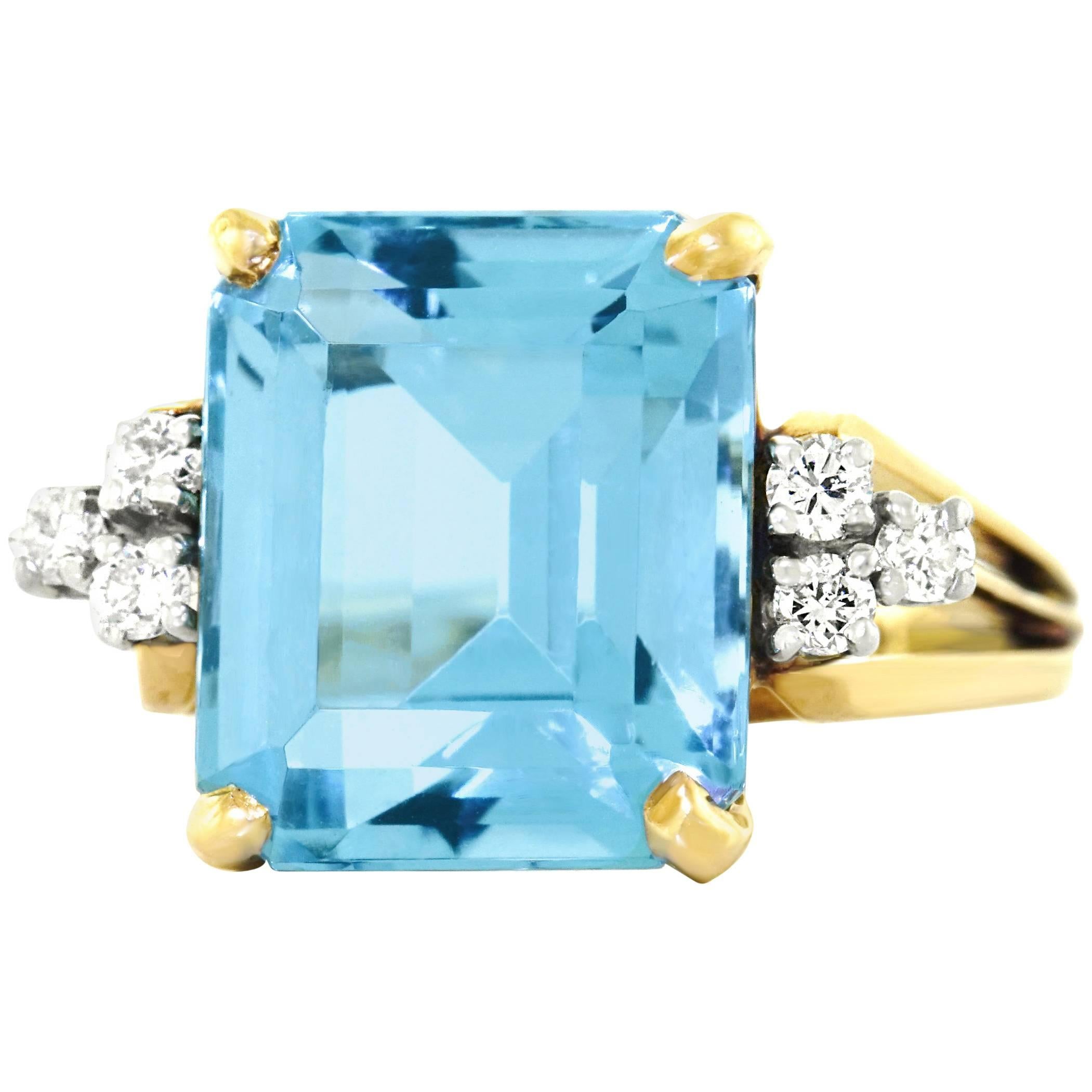 1950s Aquamarine Diamond Gold Ring