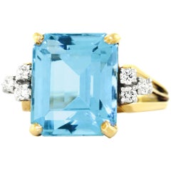 1950s Aquamarine Diamond Gold Ring
