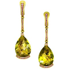 Lemon Quartz Pink Sapphires Yellow Gold Swan Drop Earrings Limited Edition 9