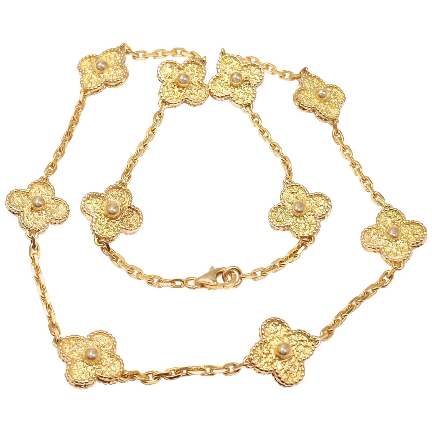 Van Cleef & Arpels Vintage Alhambra Ten Motif Gold Necklace