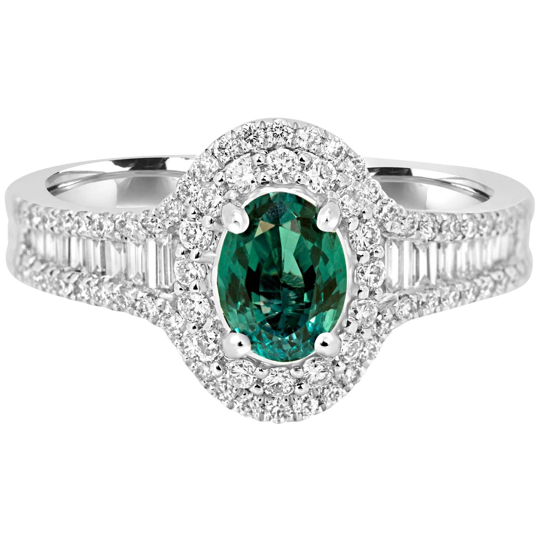 Good Color Change Oval Alexandrite Diamond Halo Gold Bridal Fashion Ring