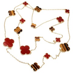 Van Cleef & Arpels Magic Alhambra Carnelian Tiger Eye 16 Motif Long Necklace