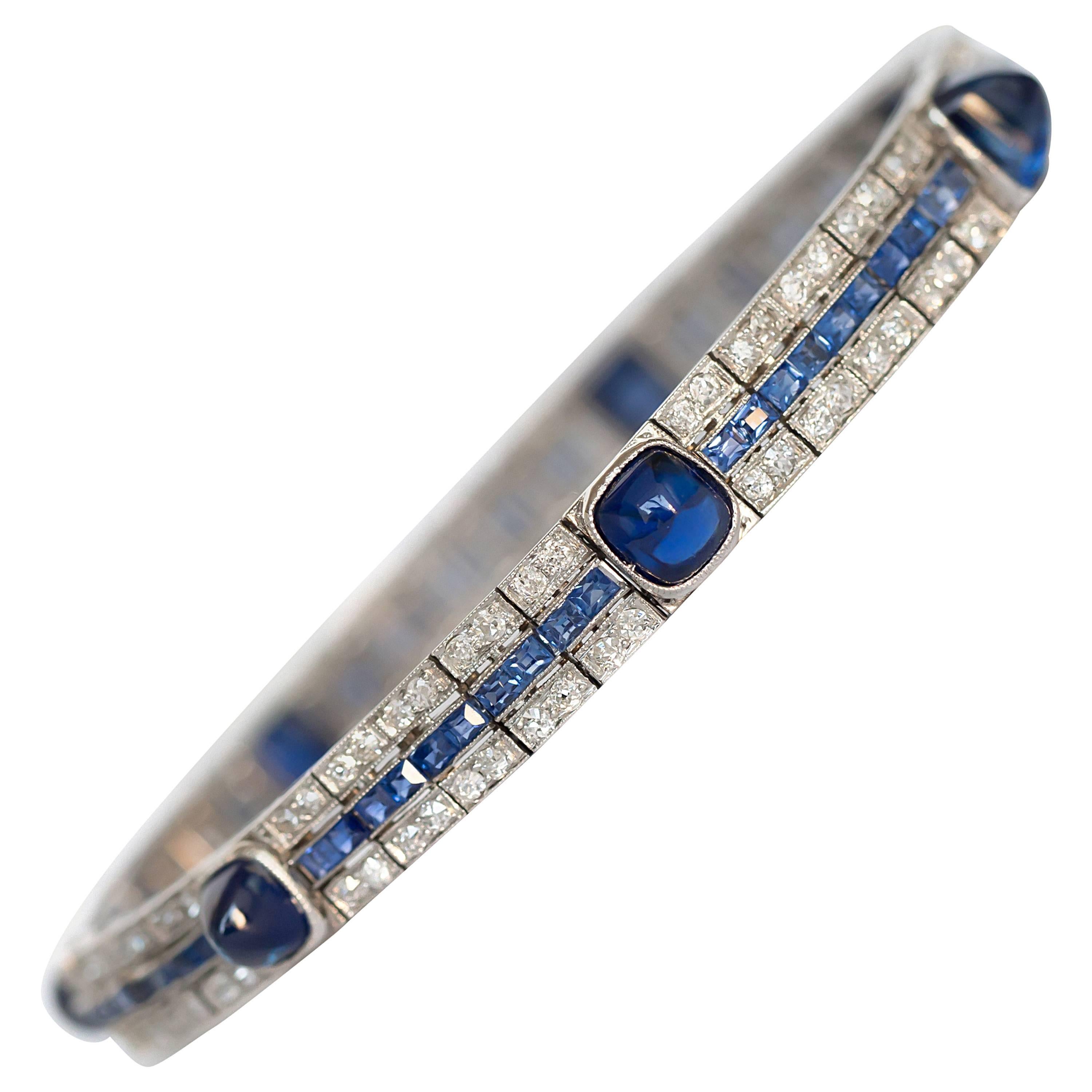1920s Cabochon Sapphire Diamond Bracelet