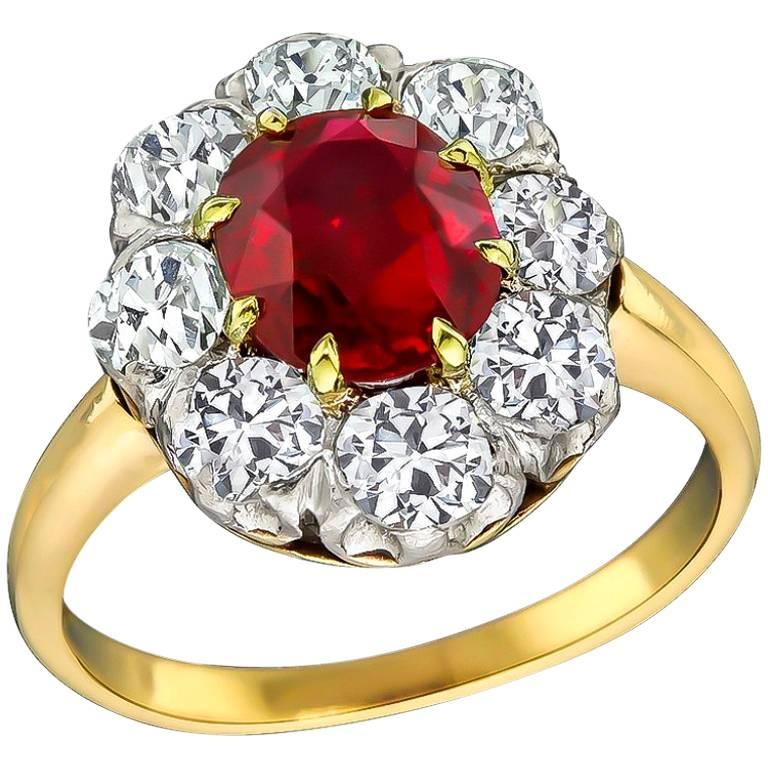 2.07 Carat No Heat Ruby Diamond Cluster Ring