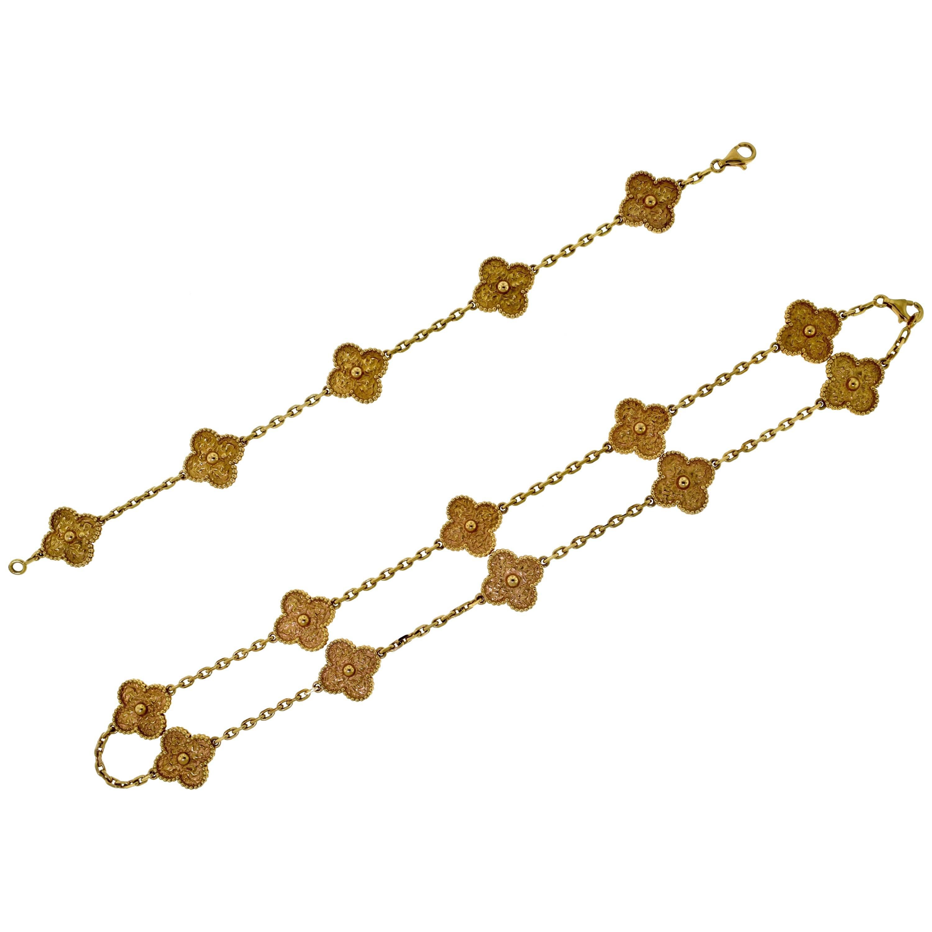 Van Cleef & Arpels Vintage Alhambra 18 Karat Pink Gold Necklace and Bracelet For Sale