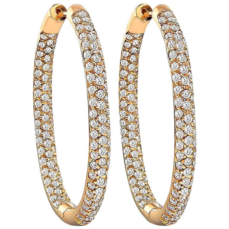 Stunning Diamond Rose Gold Hoop Earrings For Sale at 1stDibs