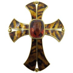 Silverhorn Enamel Citrine Gold Cross Pendant
