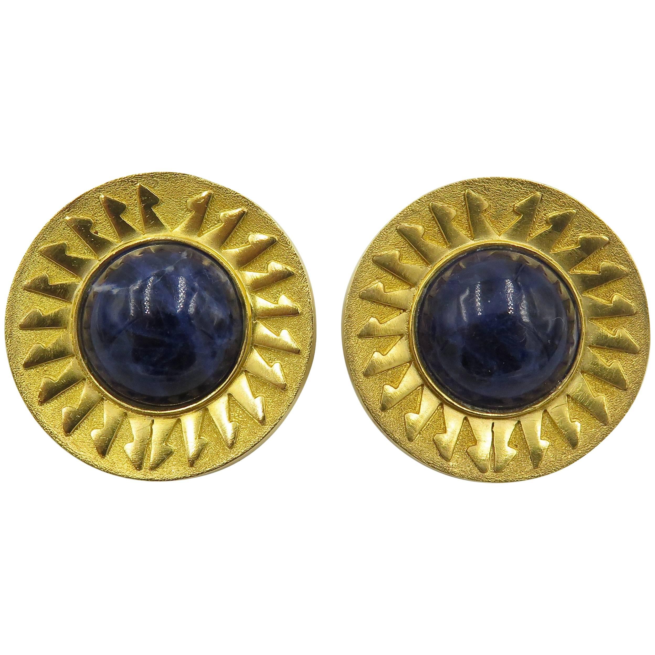 Lalaounis Sodalite Gold Earrings