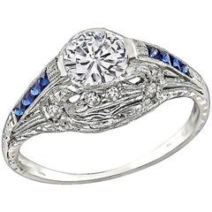Art Deco GIA Certified 0.59 Carat Diamond Engagement Ring