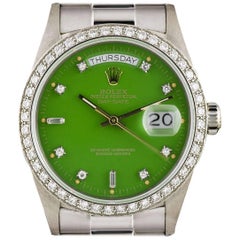 Retro Rolex White Gold Green Stella Dial Day Date Omani Crest Automatic Wristwatch