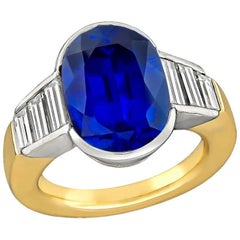 Anillo de diamantes con zafiro de 7,71 quilates certificado sin calor por GIA