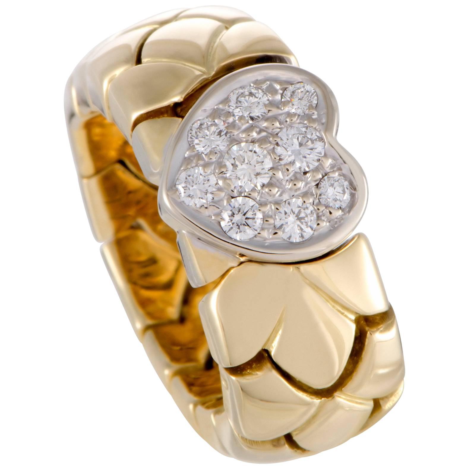 Pomellato Diamond Pave Heart Yellow and White Gold Band Ring