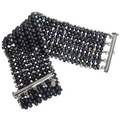 Marina J Black Pearl, Rhodium Plated Sterling Silver Beaded Bracelet and Clasp