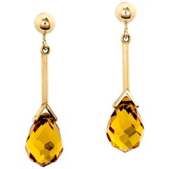 Vintage Pair of 14 Karat Yellow Gold Citrine Pendant Earrings on Posts