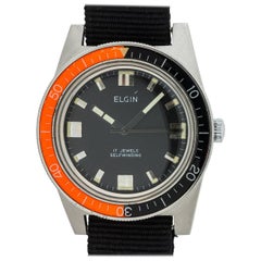 Retro Elgin Stainless Steel Bakelite Bezel Diver's Automatic Wristwatch