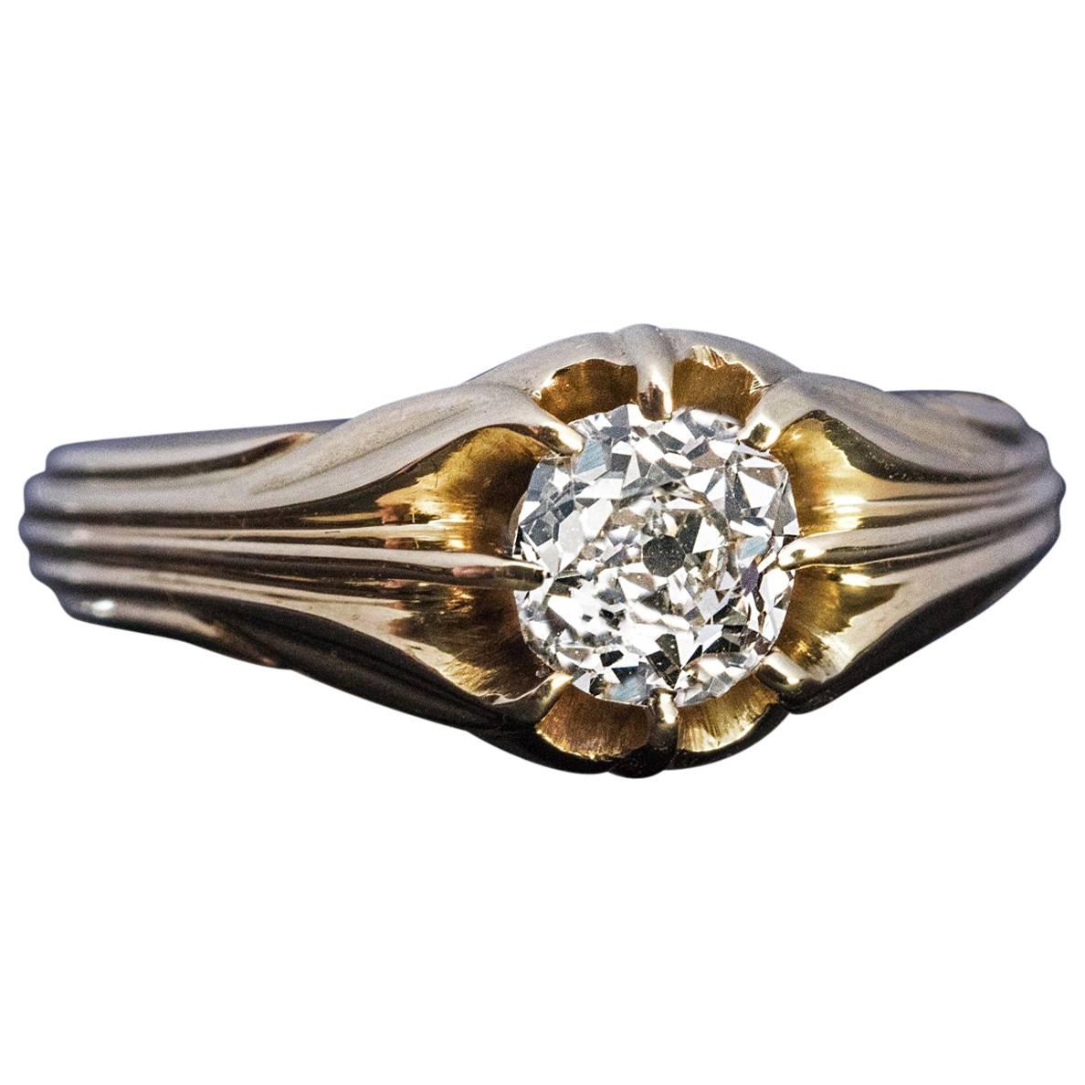 Antique Art Nouveau Cushion Cut Diamond Gold Unisex Ring