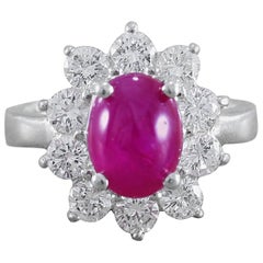 GIA Certified Cabochon Burma Ruby Diamond Platinum Ring