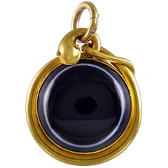 Antique Victorian Serpent Banded Agate Gold Pendant 10