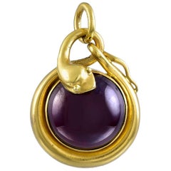 Antique Victorian Cabochon Garnet Gold Serpent Pendant