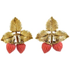Coral Strawberries Gold Earclips