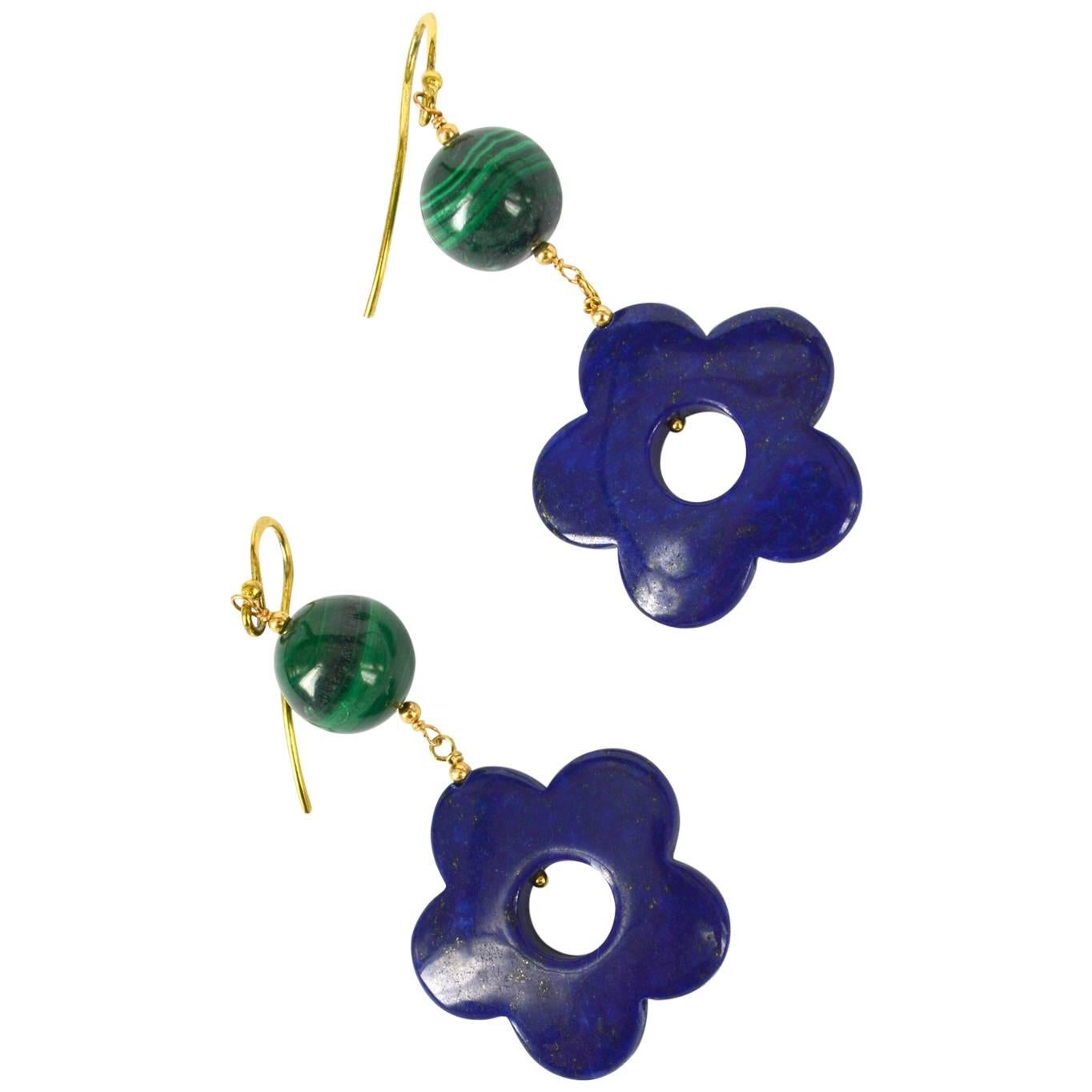 Lapis and Malachite Flower Earrings