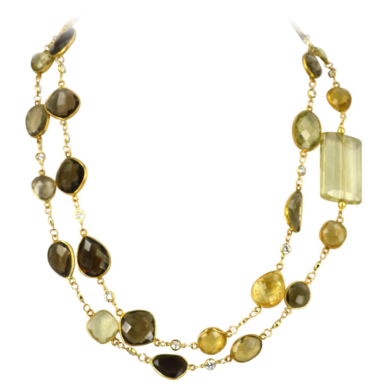 Smokey Citrine and Lemon Quartz Chain Necklace