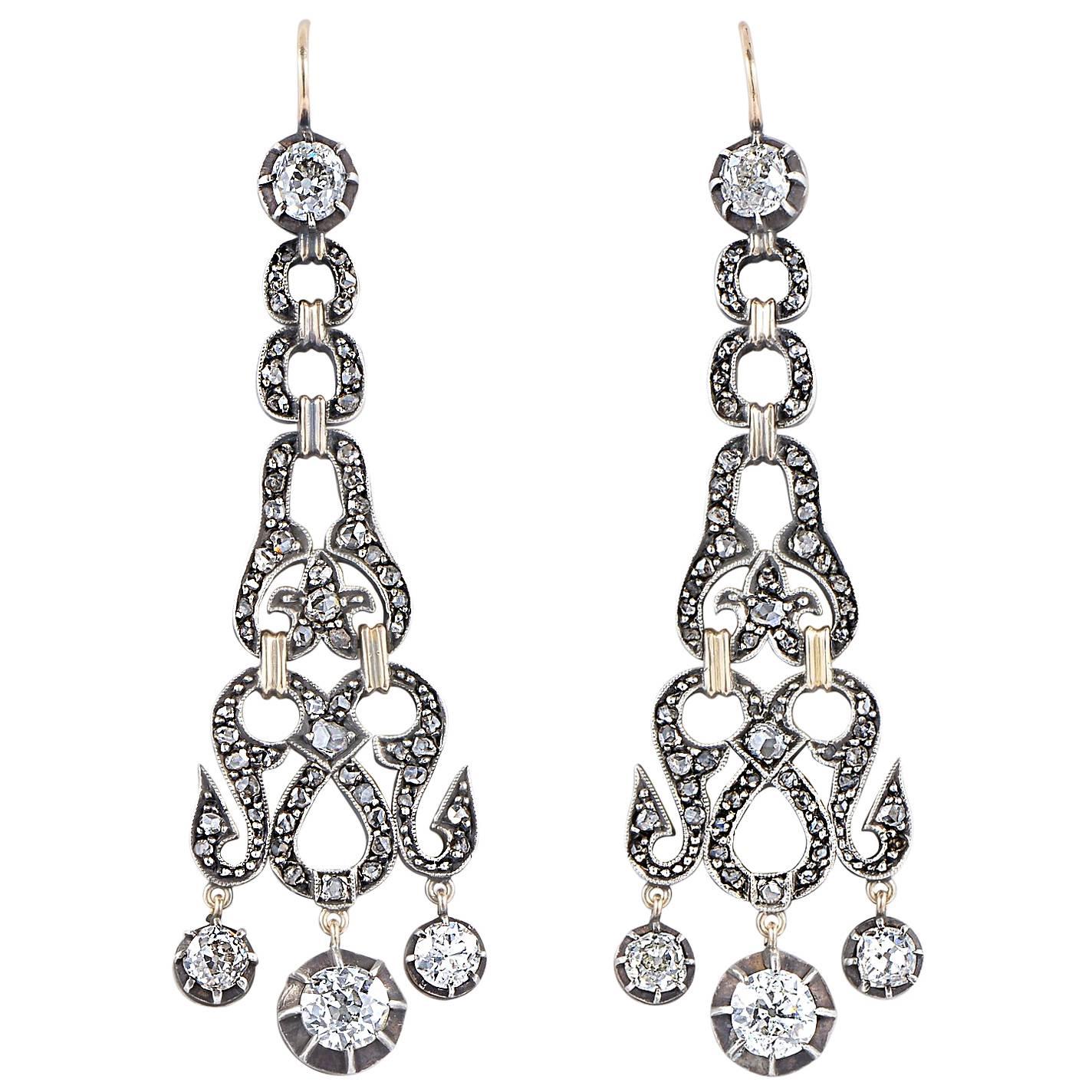 Antique Empire Diamond Chandelier Earrings For Sale