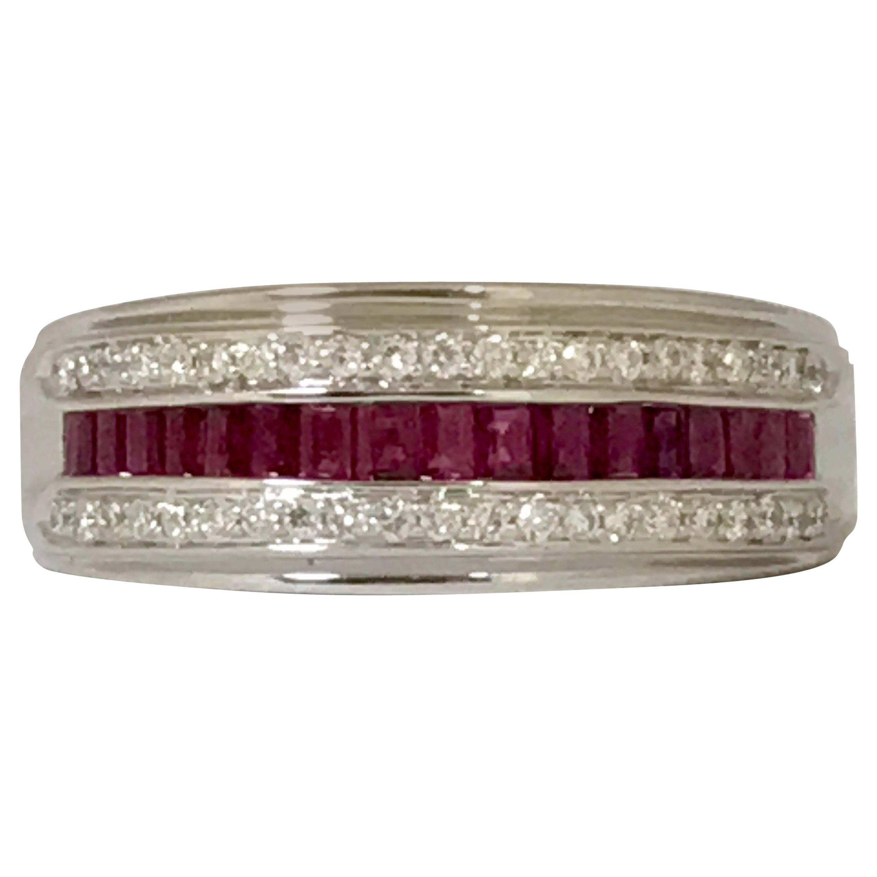 Ruby and White Diamonds and White Gold Ring