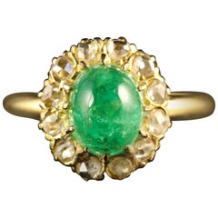 Antique Victorian Cabochon Emerald Diamond Ring