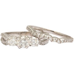 Diamond and White Gold Engagement and Wedding Band Set 6