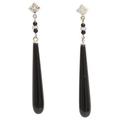 Black Onyx Diamond White Gold Drop Earrings