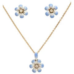 Tiny Blue Enamel Earrings and Pendant Set