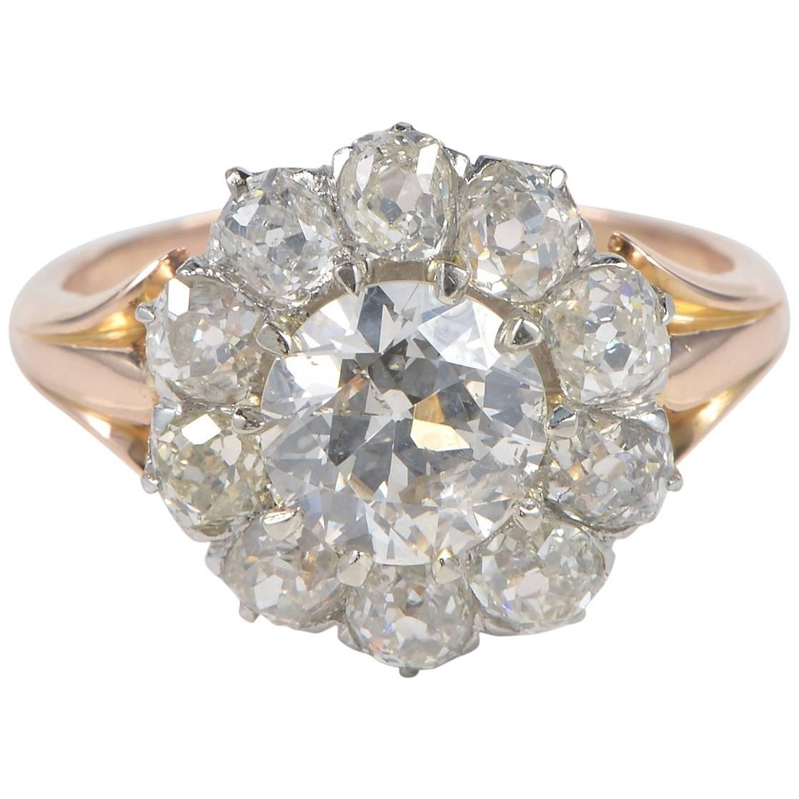 Edwardian Diamond Rare Cluster Engagement Ring