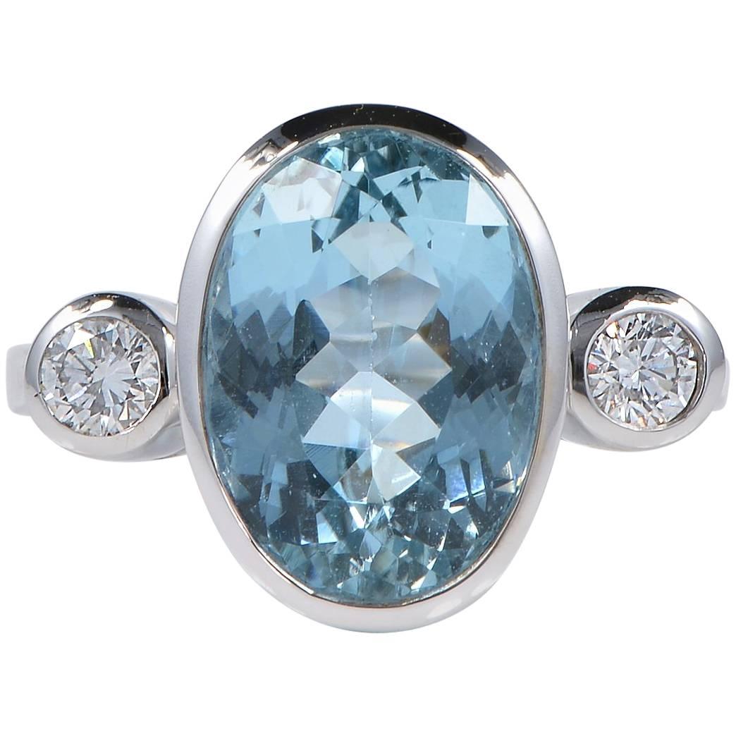 Aquamarine Diamond Trilogy Ring For Sale