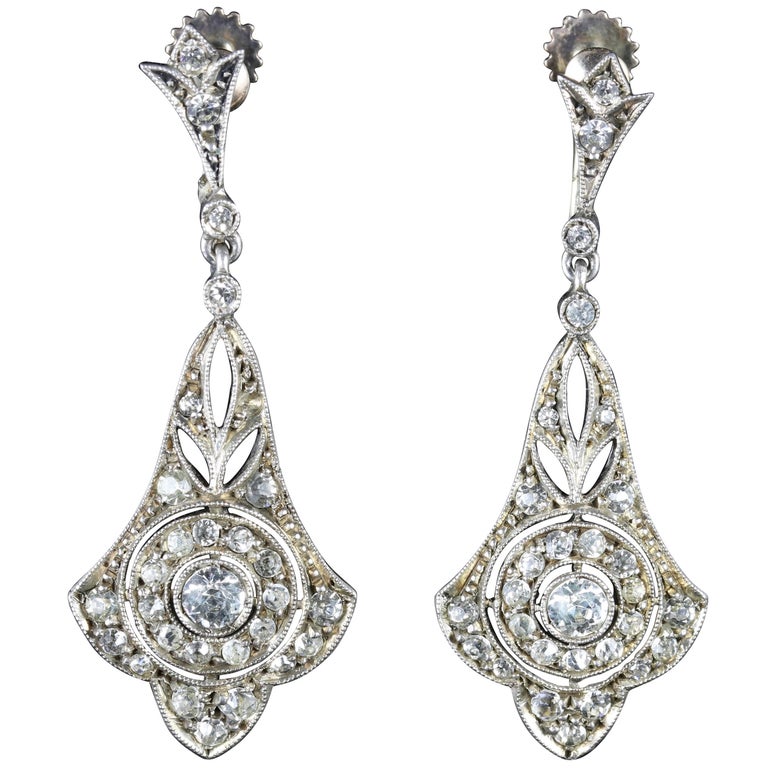 Antique Art Deco Silver Gold Paste Earrings Screw Fitting, circa 1920