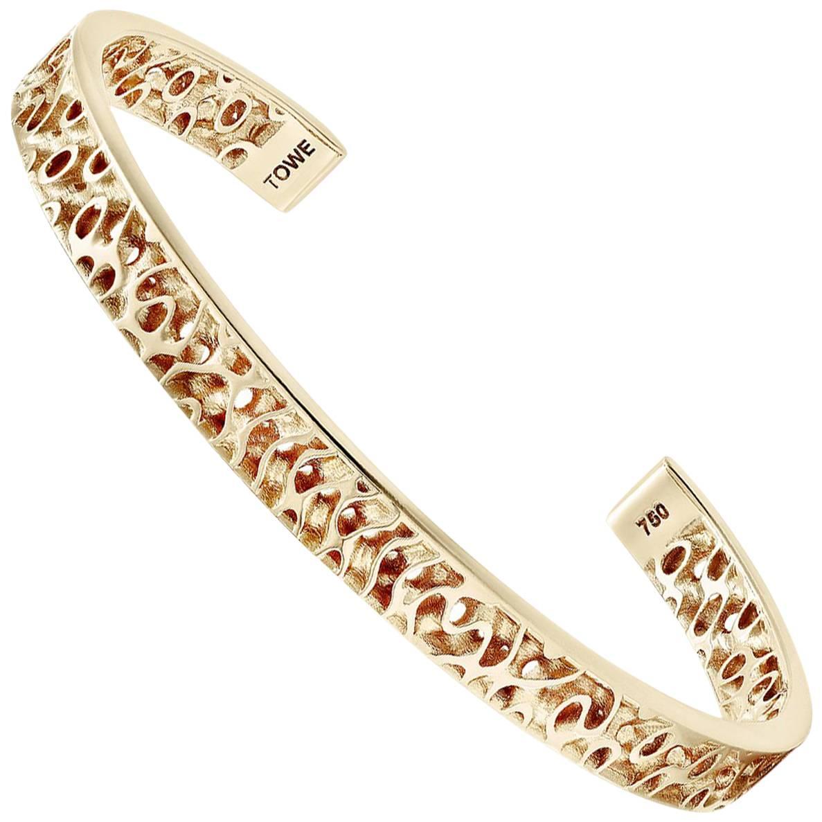 Towe Norlen Silk Open-Work Yellow Gold Bangle Bracelet For Sale