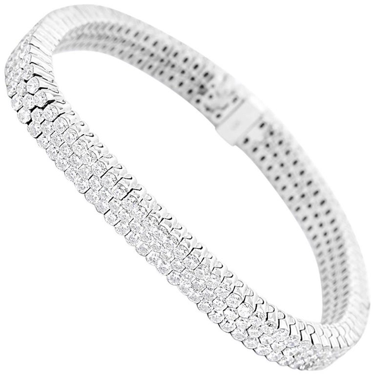 Three-Row Diamond Tennis Bracelet at 1stdibs