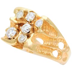 Retro Gents 14 Karat Yellow Gold Ring with Diamonds