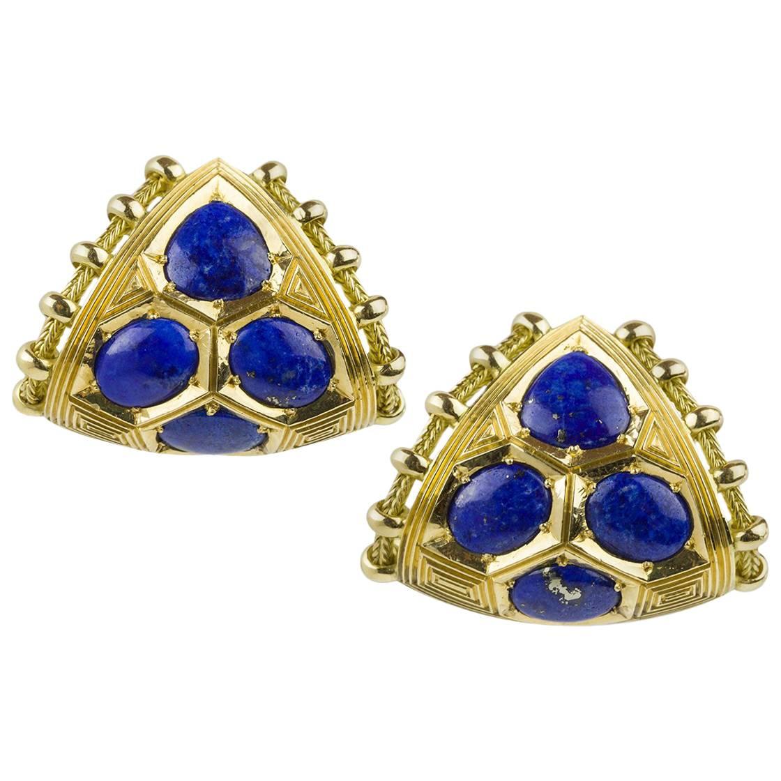 Elizabeth Gage Lapis Lazuli Gold Earclips