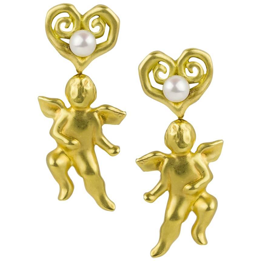 Tiffany & Co. Pearl Cherub Gold Earclips